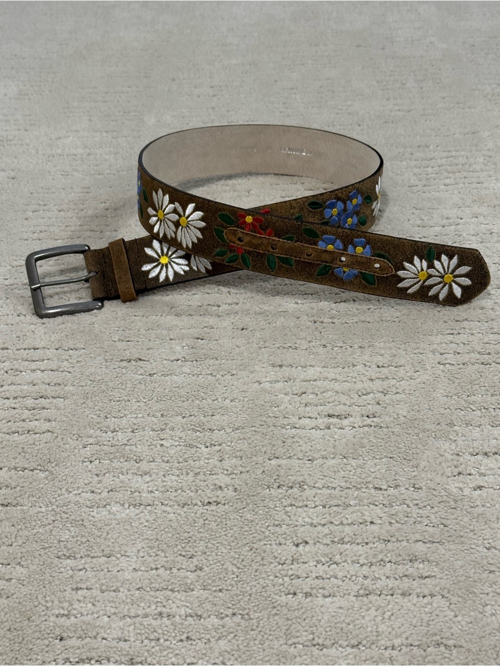 Leather Embroidered Floral Belt